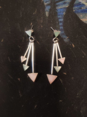 Vintage 925 Silver Earrings with Pink and Mint Pearl like new