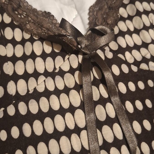 Polka Dot Dress 100% Cotton Elastic A-Line Brown Beige szM/36 new