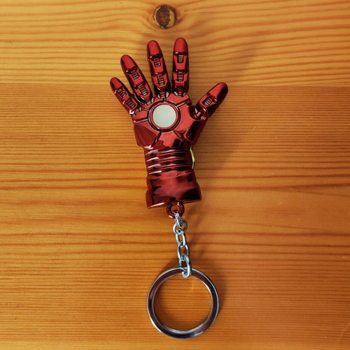 Iron Man 3D metal keychain, gold and red gauntlet, Marvel Avengers collectible