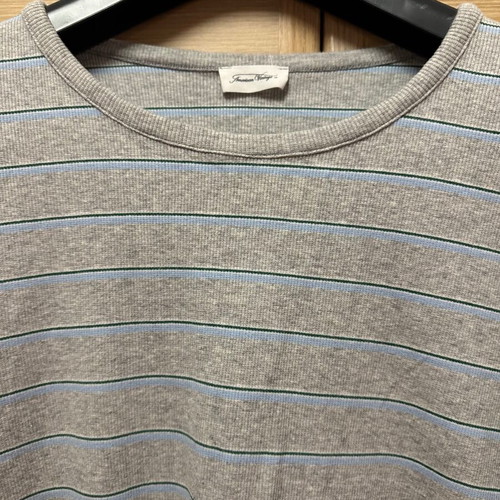 American Vintage long-sleeve shirt new, gray with turquoise stripes, XXL