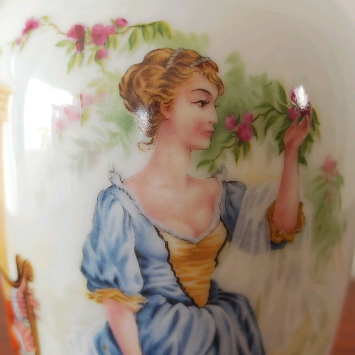 Flower vase like new with painted rococo couple scene