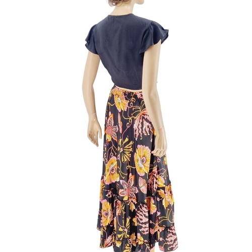 Long skirt new black with pink flowers one size Positano by Jean Paul