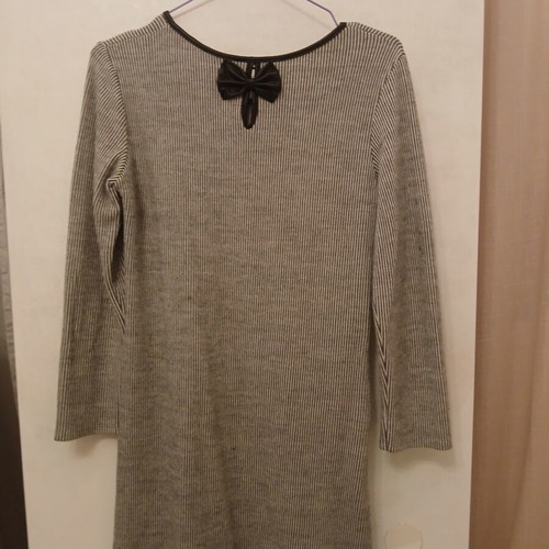 Attrattivo striped knit dress with faux leather details and bow, like new