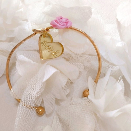 Handmade baptism bracelets new with pink rose detail