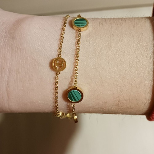 Chanel gold double strand bracelet new with green details