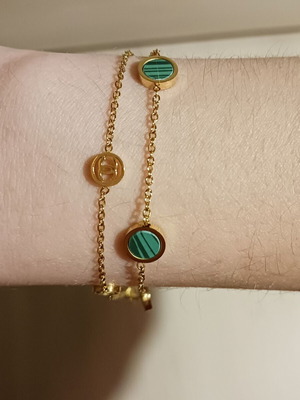Chanel gold double strand bracelet new with green details