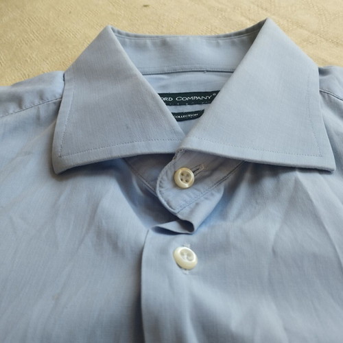 Oxford Company classic collared shirt, blue and white, size L
