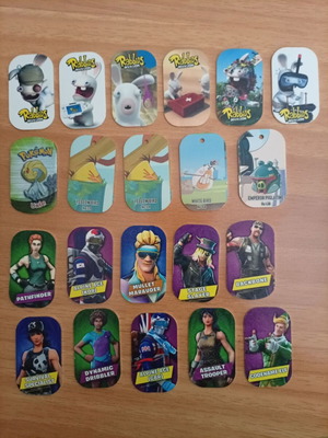 Μεταλλικές τάπες Fortnite Rabbids Angry Birds Space Pokemon μεταχειρισμένες, πακέτο 21 τεμαχίων