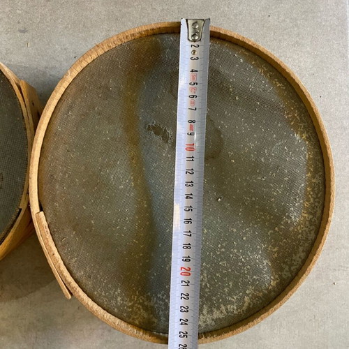 Old handmade sieves used, 1930s era, set of 2