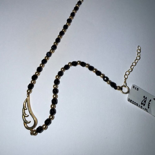 Silver 925 bracelet with feather, black agates and beads, new