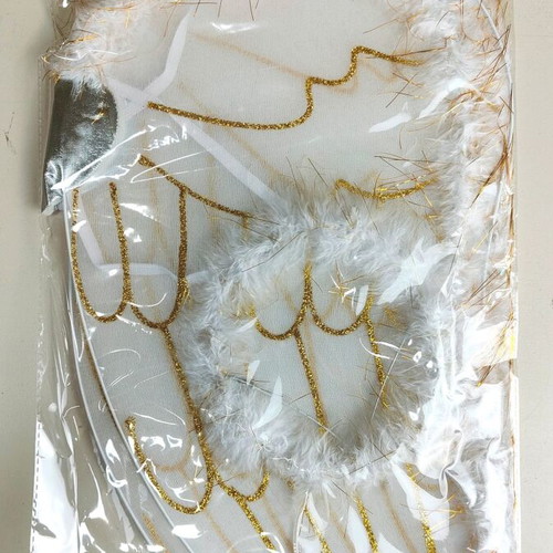 Angel Set with Halo Headband and Large White Wings with Gold Details 49cm