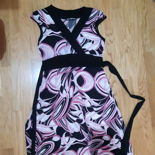 Sleeveless dress new black fuchsia with integrated belt