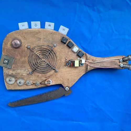 Piranhas upcycled art piece new 35x25 from racket
