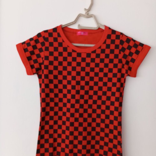 PNK Pink Blue women's set with red and black checkered T-shirt and skirt