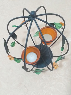 Decorative candlestick used, metal and glass