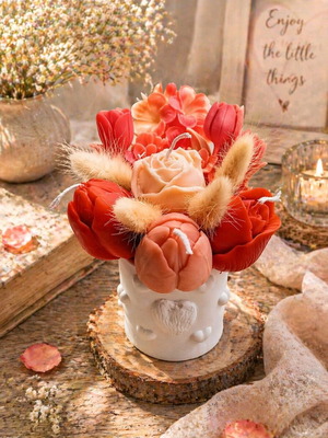 Porcelain container with aromatic botanical flowers and hearts new