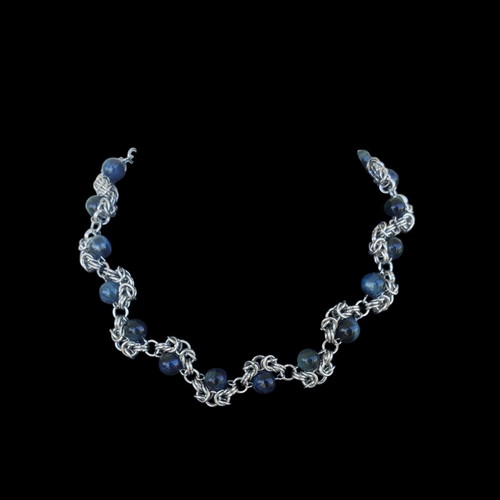 Chainmail Necklace with Blue Tiger's Eye Stones, New