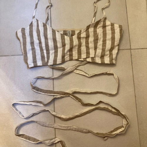 Stradivarius Crop Top like new, linen blend, size M, striped white beige