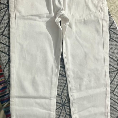 Marasil white pants with blue stripe cuff, skinny fit, unisex, size 128 cm