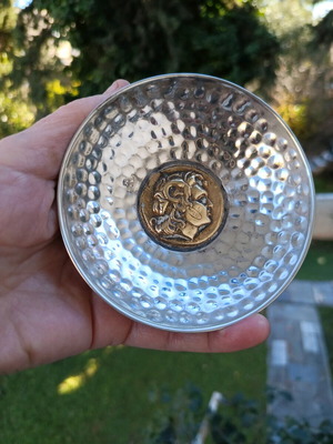 Silver decorative bowl with brass Philip head like new