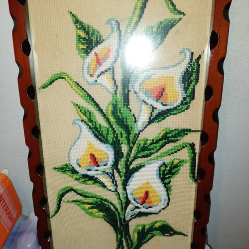 Wedding gift: handmade canvas with embroidery "Wildflower" with handmade embroidery from the 1960s.