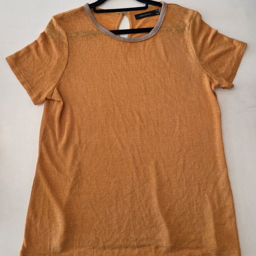 Cortefiel Short Sleeve Blouse Top Like New, Orange, Size L