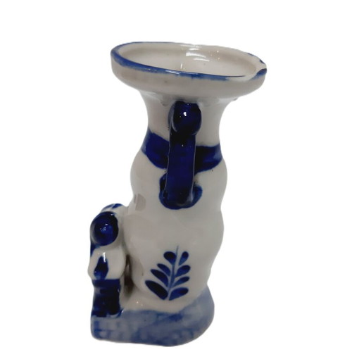 Holland Delft Blue vintage porcelain candlestick used, 1970s, 10 cm