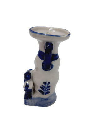 Holland Delft Blue vintage porcelain candlestick used, 1970s, 10 cm
