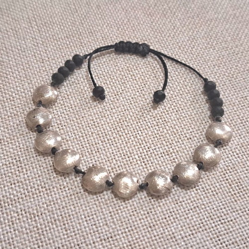 Handmade bracelet with silver and black agate, Organic Flow Collection