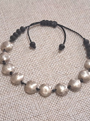 Handmade bracelet with silver and black agate, Organic Flow Collection