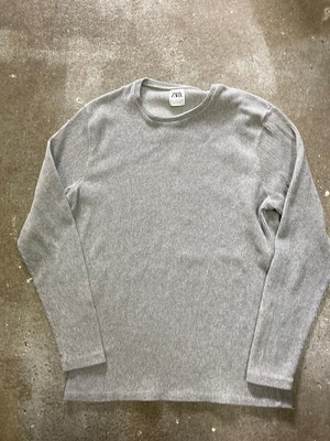 Zara ribbed long sleeve shirt, grey, size L