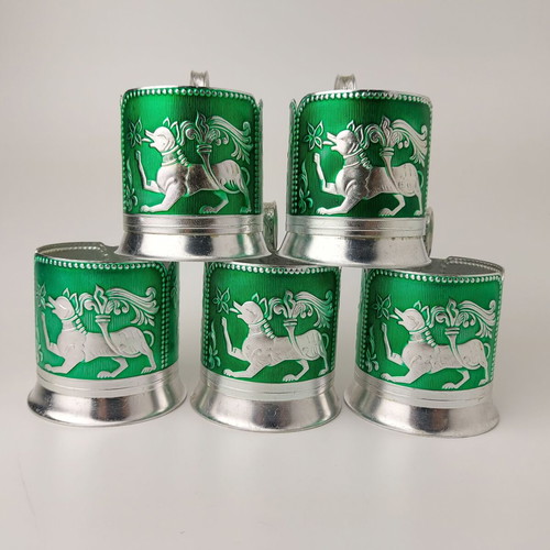 Set of 5 used USSR aluminum podstakanniki