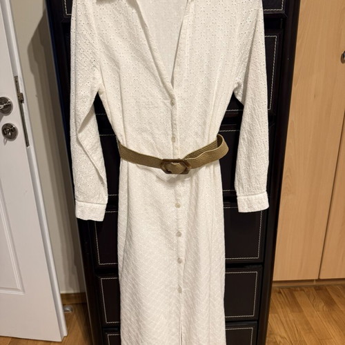 Zara midi dress white with belt, new