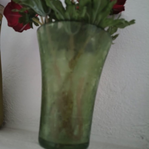 Glass vase with green hue, like new, 17cm height