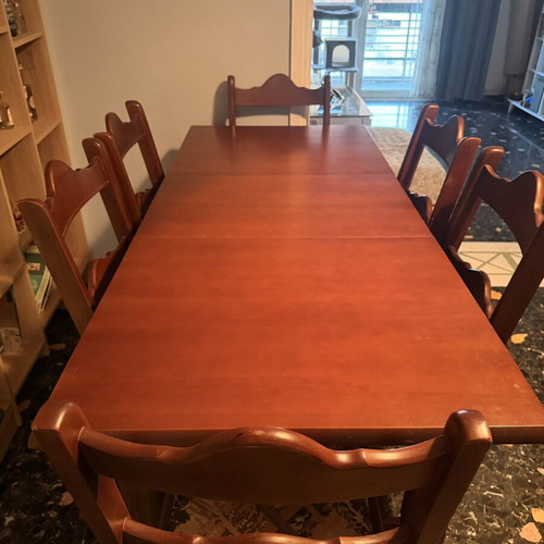 Solid wood dining table with 6 chairs
