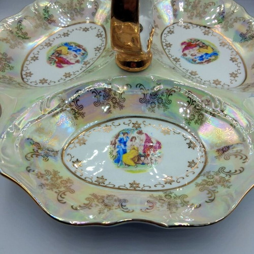 Vintage porcelain triptych plate like new with gold details