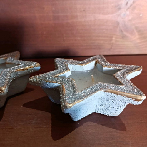 Christmas candles in clay stars with silver glitter new