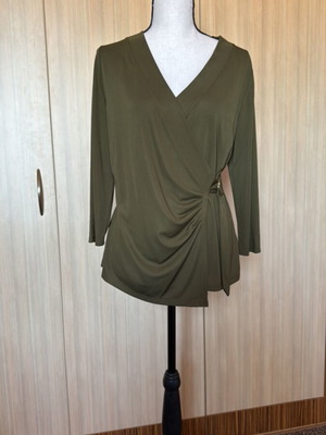 Ralph Lauren women's blouse new, khaki with V-neck and wrap design