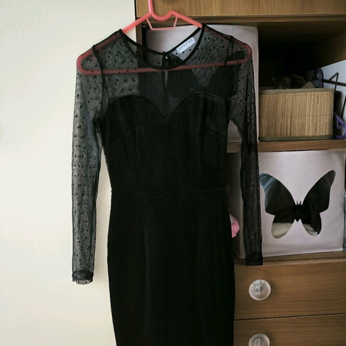 Loavies velvet dress with polka dot transparency like new, black