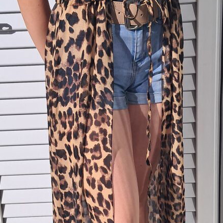 Leopard Maxi Sleeveless Cardigan Like New, Beige and Brown