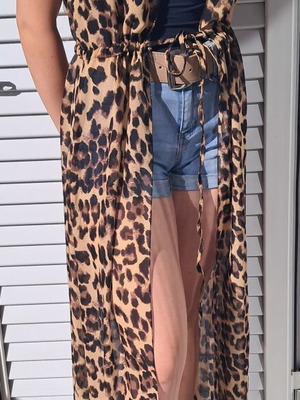 Leopard Maxi Sleeveless Cardigan Like New, Beige and Brown