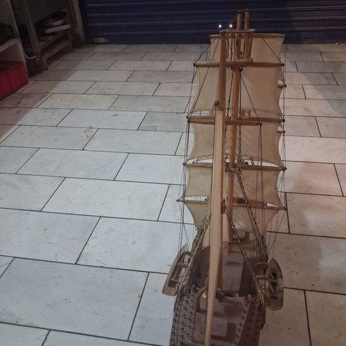 Handmade sailing ship used, 1.20m length, 1m height, collectible