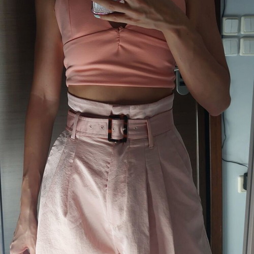 Mango Suit pink high-waisted shorts with belt like new