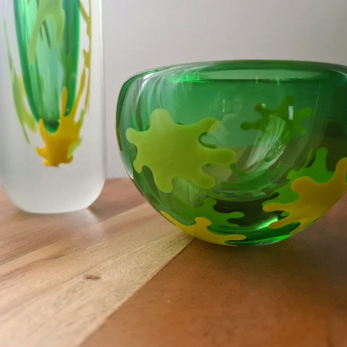 Vase and bowl splash green set used