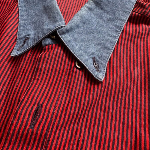 Vintage Schiatti & C. shirt like new, red-black stripe with denim collar