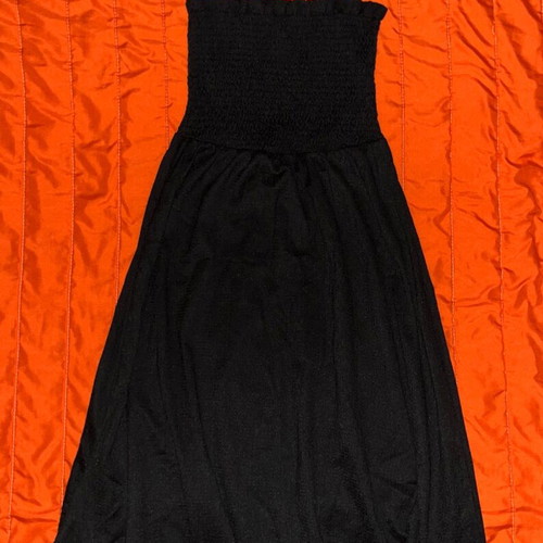 Bershka Black Midi Dress with Thin Straps and Flowy Skirt