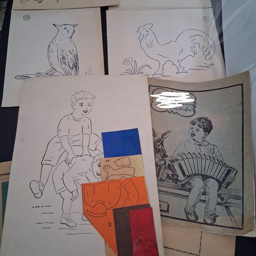 Vintage school notebooks 1949, set of 4 with 5 craft cards