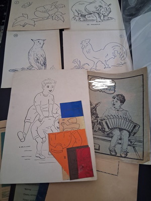 Vintage school notebooks 1949, set of 4 with 5 craft cards
