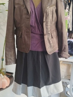 Set skirt, blouse and leather jacket like new