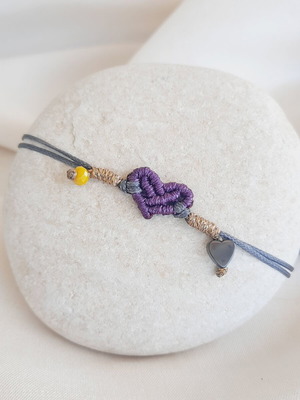 Macrame Heart Bracelet new, purple with gold thread
